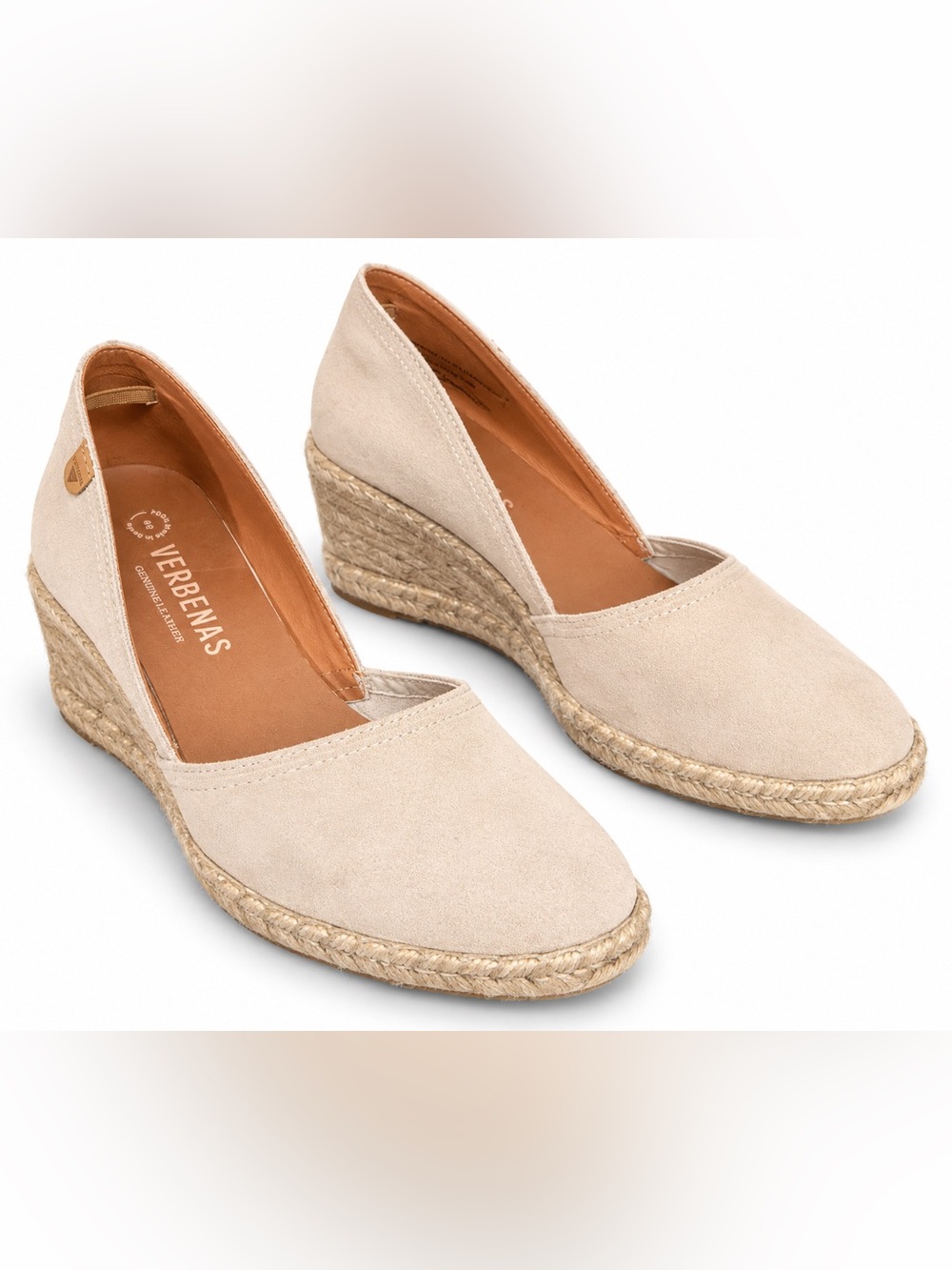 Verbenas Beige Suede Leather Espadrille Wedge Shoes EU 40 Made in Spain